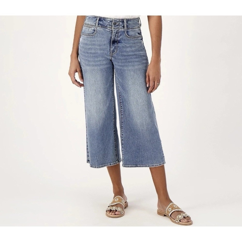NYDJ Women's Pants Cool Embrace Wide Leg Denim Crop Jeans | Blue | Size 6 Petite